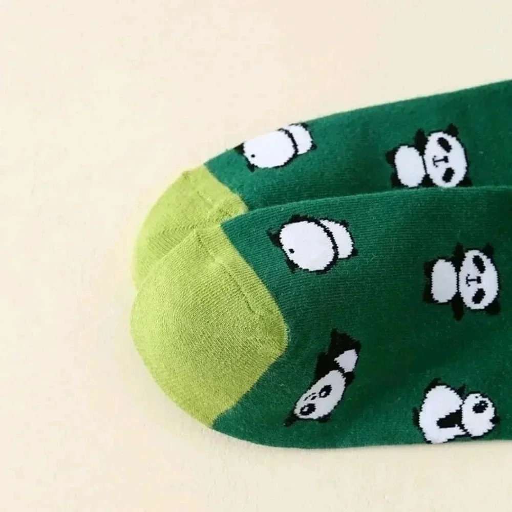 Multicolor green olive panda bear print fun crew socks for men unisex women boot